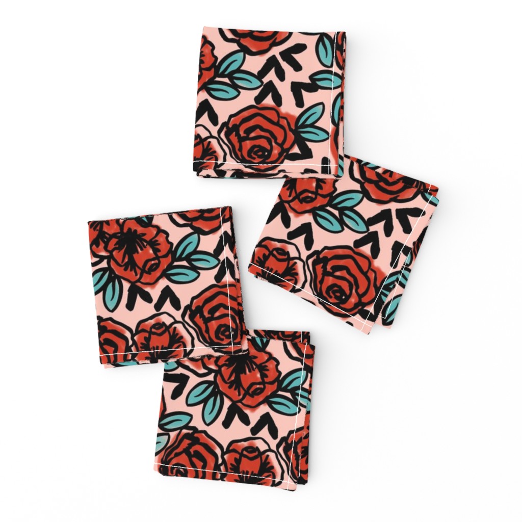 roses // red vintage style illustration florals flower pattern