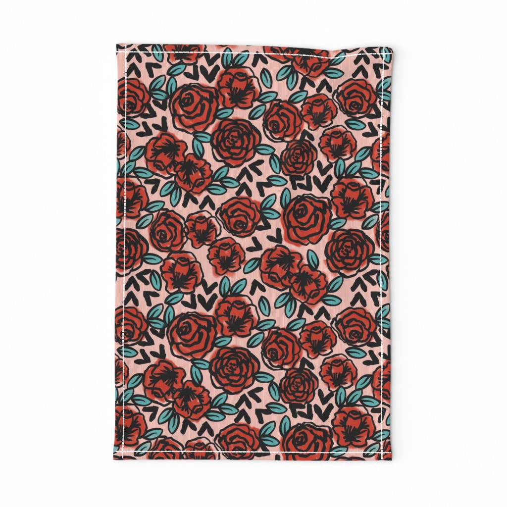 roses // red vintage style illustration florals flower pattern