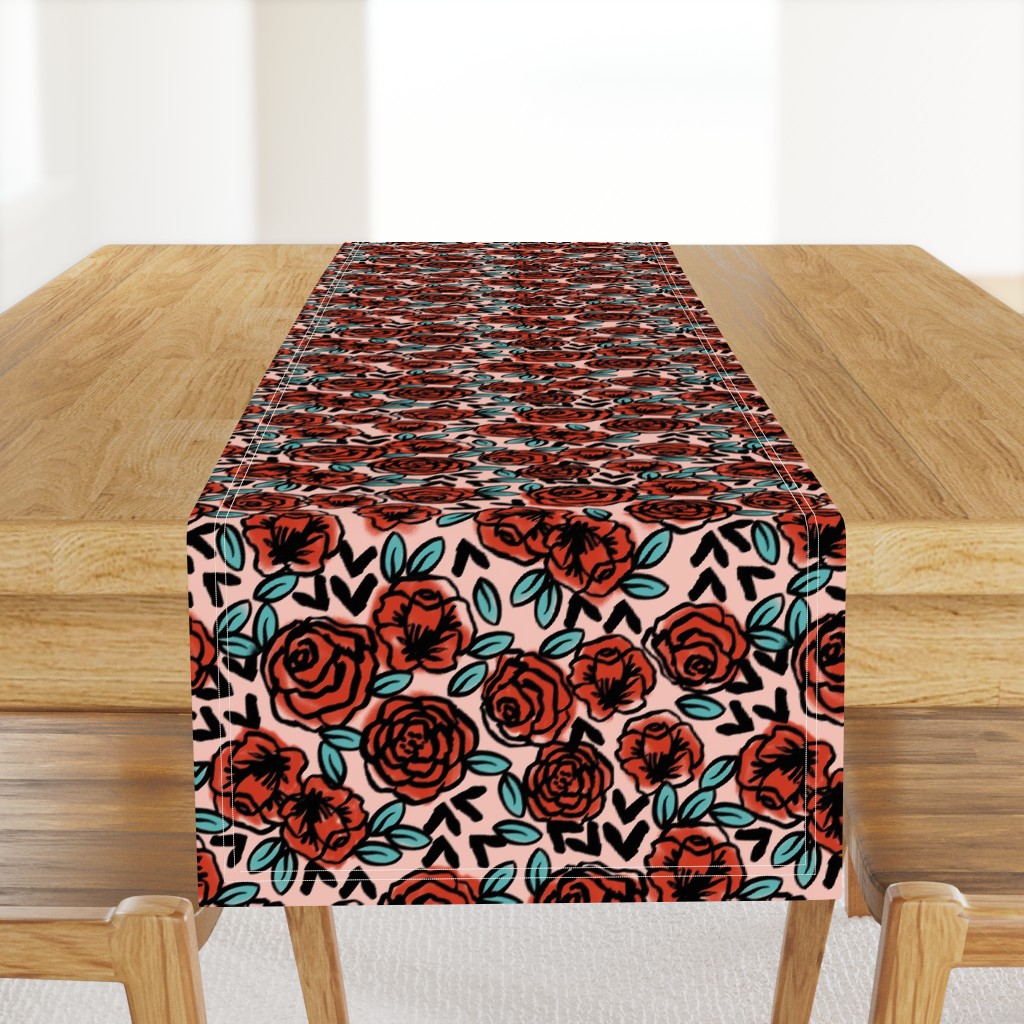 roses // red vintage style illustration florals flower pattern