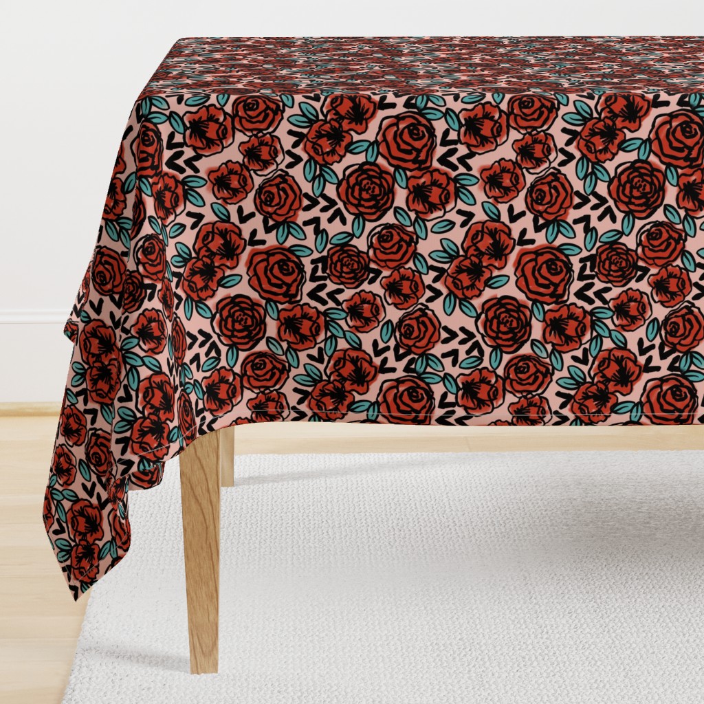 roses // red vintage style illustration florals flower pattern