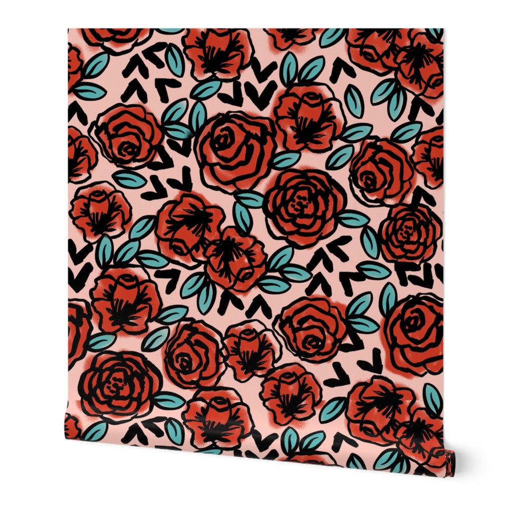 roses // red vintage style illustration florals flower pattern