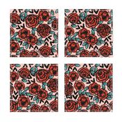 roses // red vintage style illustration florals flower pattern