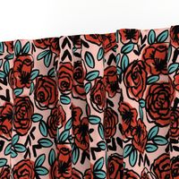 roses // red vintage style illustration florals flower pattern