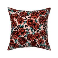 roses // red vintage style illustration florals flower pattern