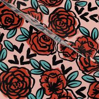 roses // red vintage style illustration florals flower pattern