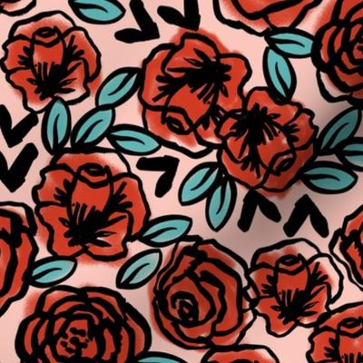 roses // red vintage style illustration florals flower pattern