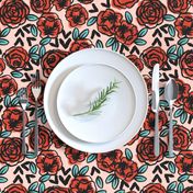 roses // red vintage style illustration florals flower pattern