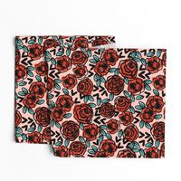 roses // red vintage style illustration florals flower pattern