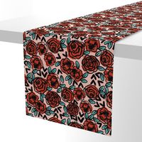 roses // red vintage style illustration florals flower pattern