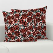 roses // red vintage style illustration florals flower pattern