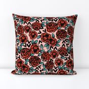 roses // red vintage style illustration florals flower pattern