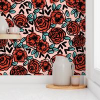 roses // red vintage style illustration florals flower pattern