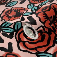 roses // red vintage style illustration florals flower pattern