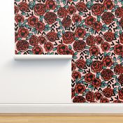 roses // red vintage style illustration florals flower pattern