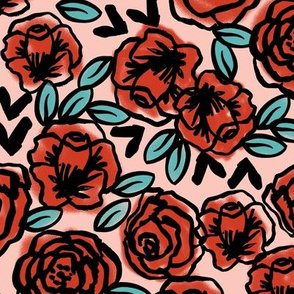 roses // red vintage style illustration florals flower pattern