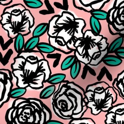 roses // white on pink love florals flower design