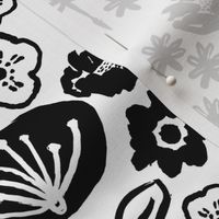 florals // black and white flower design in hand-drawn illustration repeating pattern for textiles