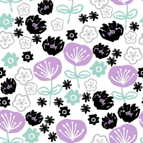 florals // mint and lilac flower illustration hand-drawn repeating fashion print