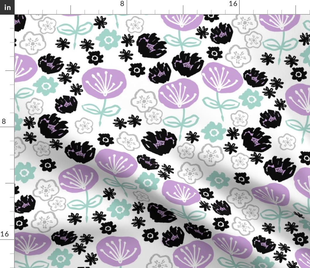 florals // mint and lilac flower illustration hand-drawn repeating fashion print