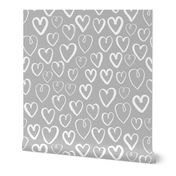 heart // grey and white hand-drawn hearts on grey for textiles and home decor