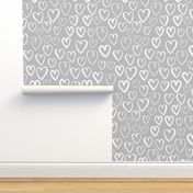 heart // grey and white hand-drawn hearts on grey for textiles and home decor