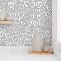 heart // grey and white hand-drawn hearts on grey for textiles and home decor