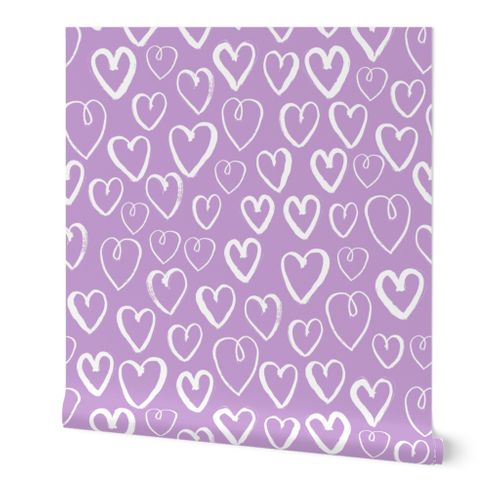 hearts // pastel lilac lavender purple Wallpaper | Spoonflower