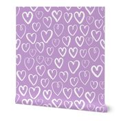 hearts // pastel lilac lavender purple hand-drawn hearts for girly valentines love illustration pattern print