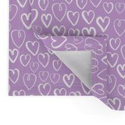 hearts // pastel lilac lavender purple hand-drawn hearts for girly valentines love illustration pattern print