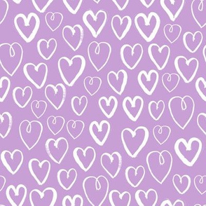 hearts // pastel lilac lavender purple hand-drawn hearts for girly valentines love illustration pattern print