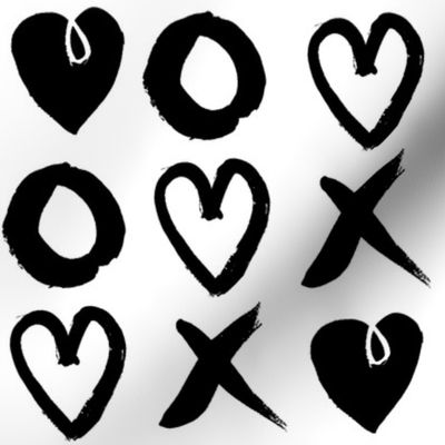 xoxo hearts // valentines love heart black and white gender neutral scandi repeating pattern print