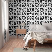 xoxo hearts // valentines love heart black and white gender neutral scandi repeating pattern print