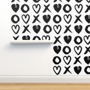 xoxo hearts // valentines love heart black and white gender neutral scandi repeating pattern print