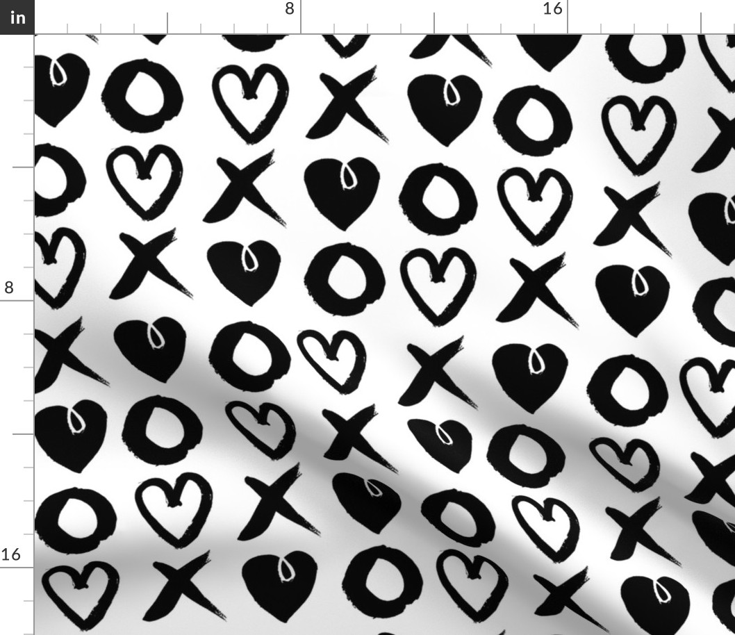 xoxo hearts // valentines love heart black and white gender neutral scandi repeating pattern print