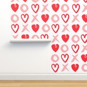 XOXO hearts // red and pink larger scale valentines love heart print 