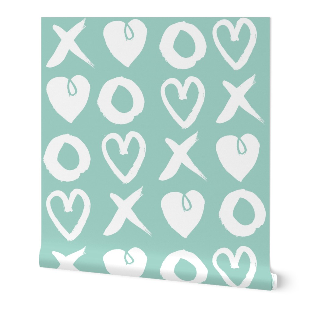 xoxo hearts // mint hand-drawn illustration love valentines heart