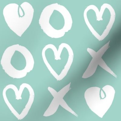 xoxo hearts // mint hand-drawn illustration love valentines heart