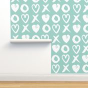 xoxo hearts // mint hand-drawn illustration love valentines heart