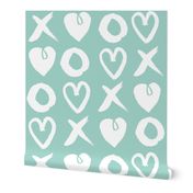 xoxo hearts // mint hand-drawn illustration love valentines heart