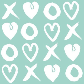 xoxo hearts // mint hand-drawn illustration love valentines heart