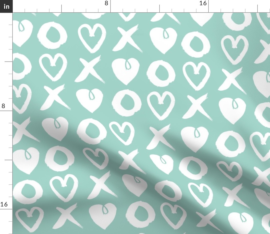 xoxo hearts // mint hand-drawn illustration love valentines heart