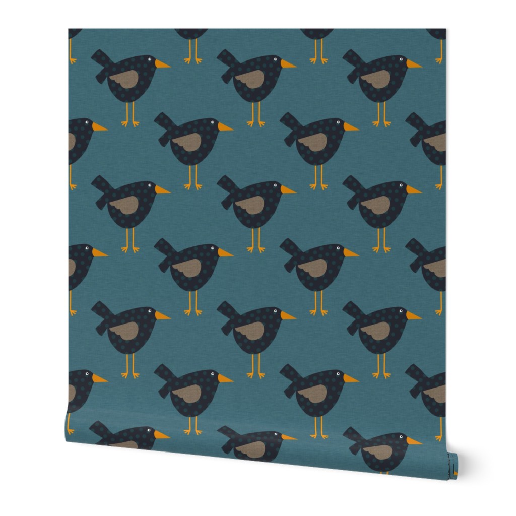 Whimsical Crows on Blue