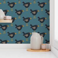 Whimsical Crows on Blue