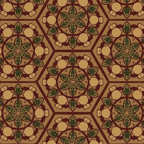 Honeycombe Floral in Tan and Maroon
