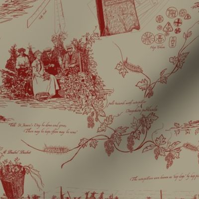 Red Toile on a Linen BG