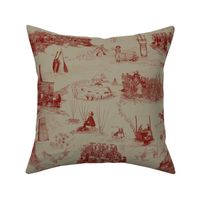 Red Toile on a Linen BG