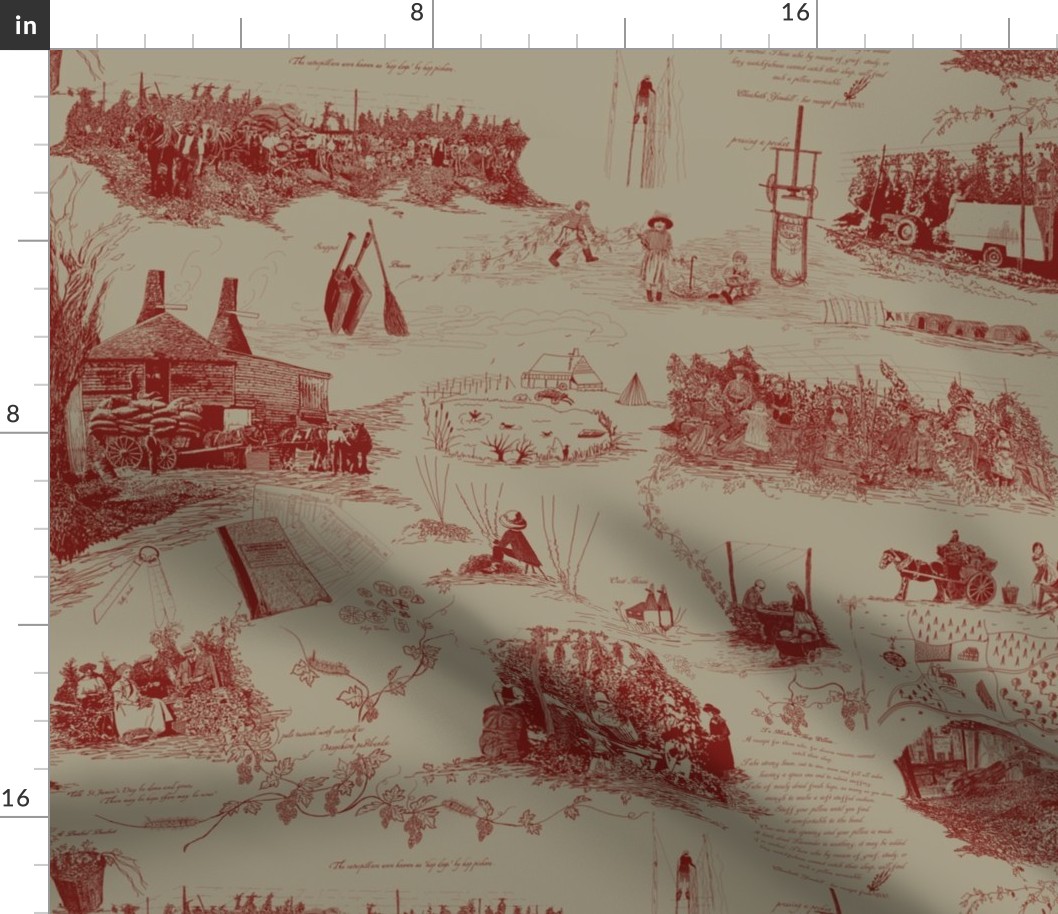 Red Toile on a Linen BG