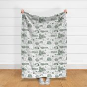 Dark Green Toile on white BG