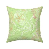 Bright Light Green Ocean with Seahorses