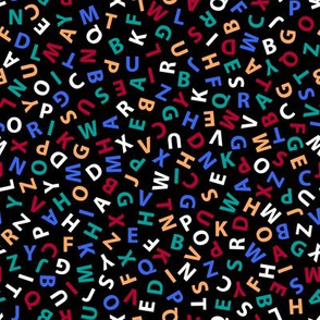 ditsy colorful alphabet on black